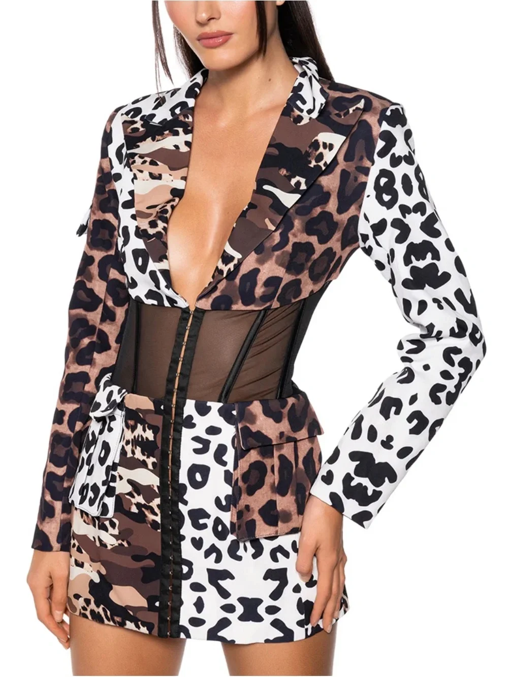 AKIRA BEIBS IN THE TRAP CORSET BLAZER IN PATCHWORK CHEETAH XL - Picture 13 of 13